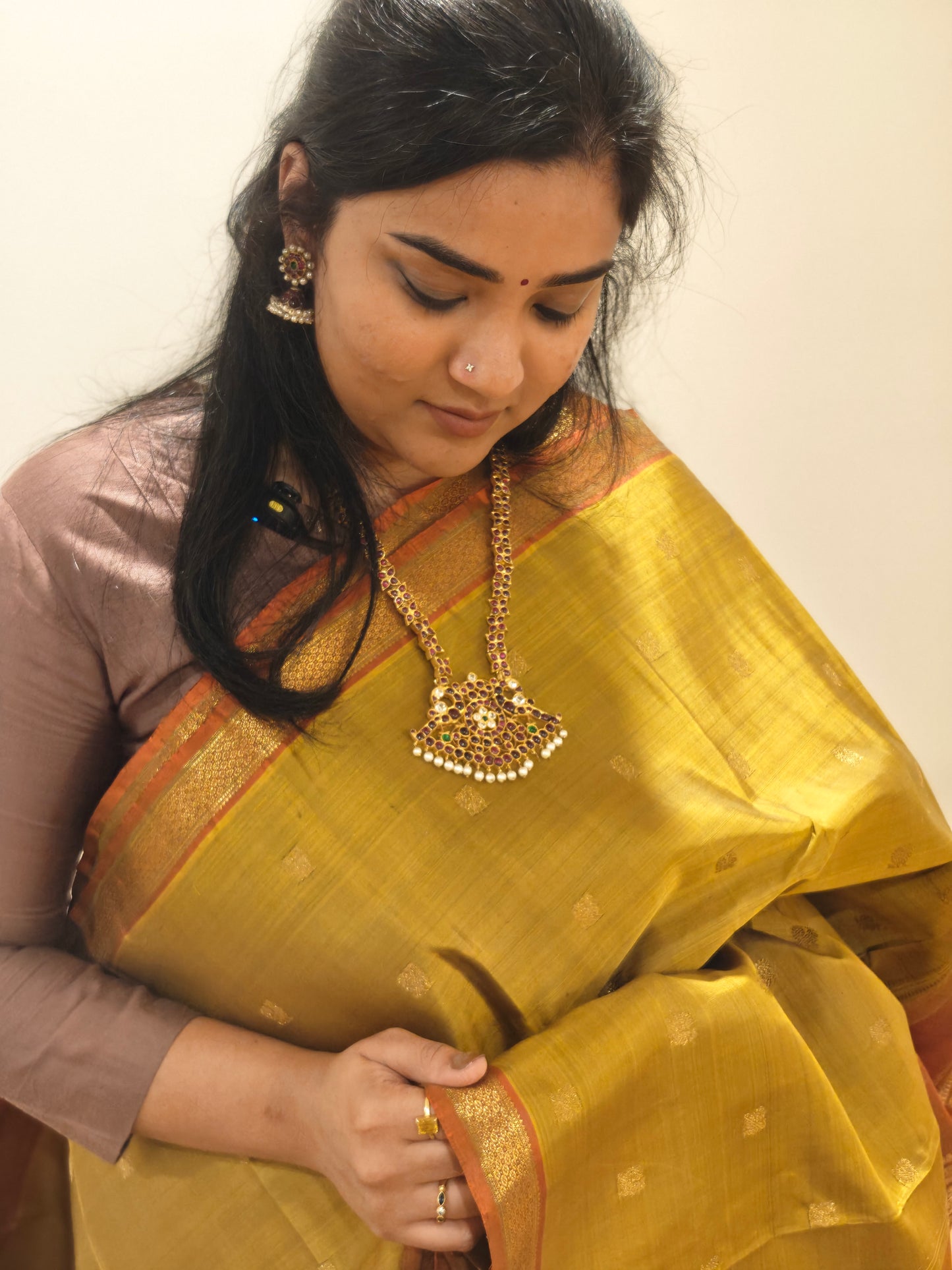 Mehandi Green and Coral Orange kanjivaram silk saree