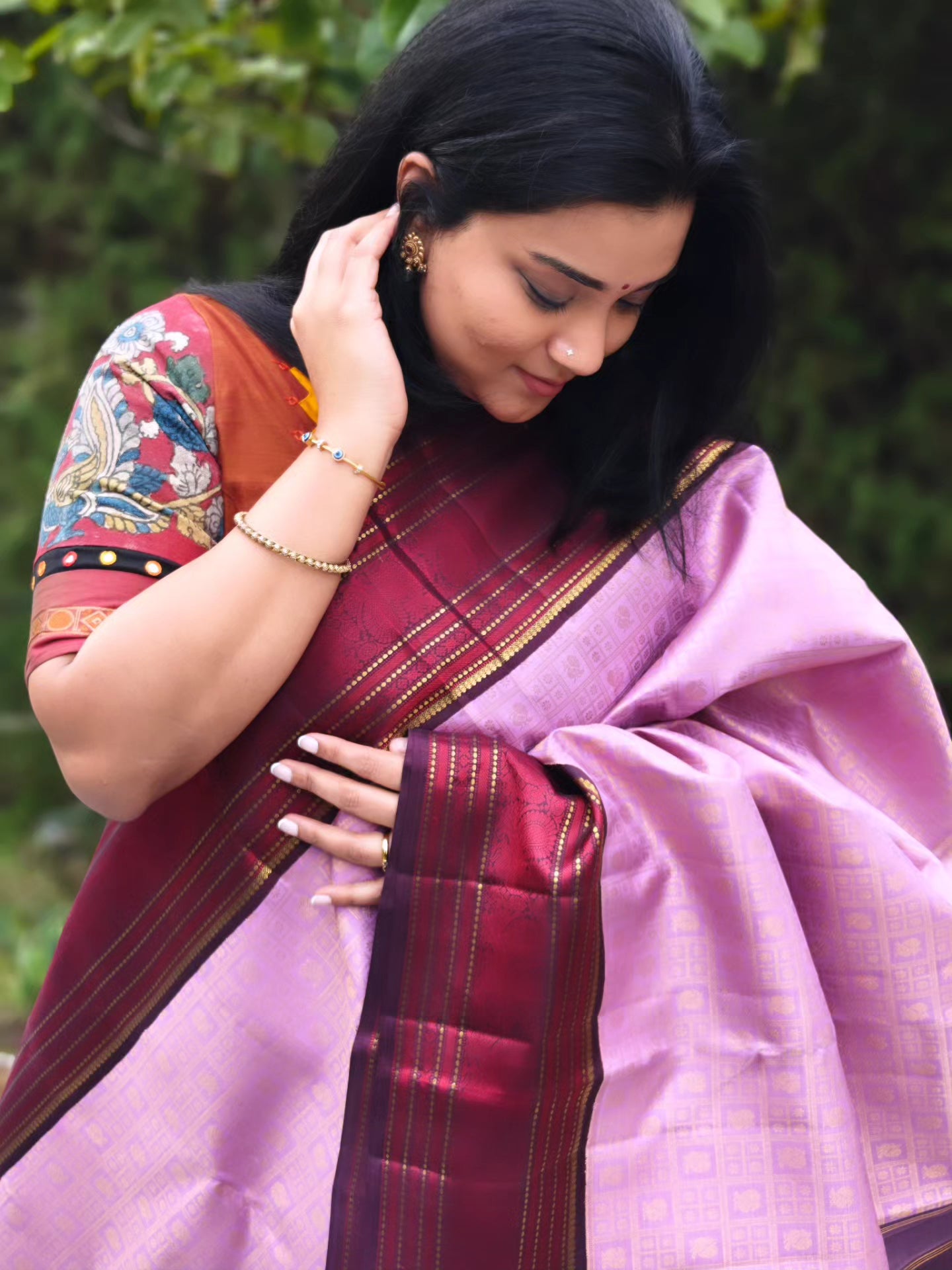 Lavender and Brown korvai -Kanjivaram Silk Saree