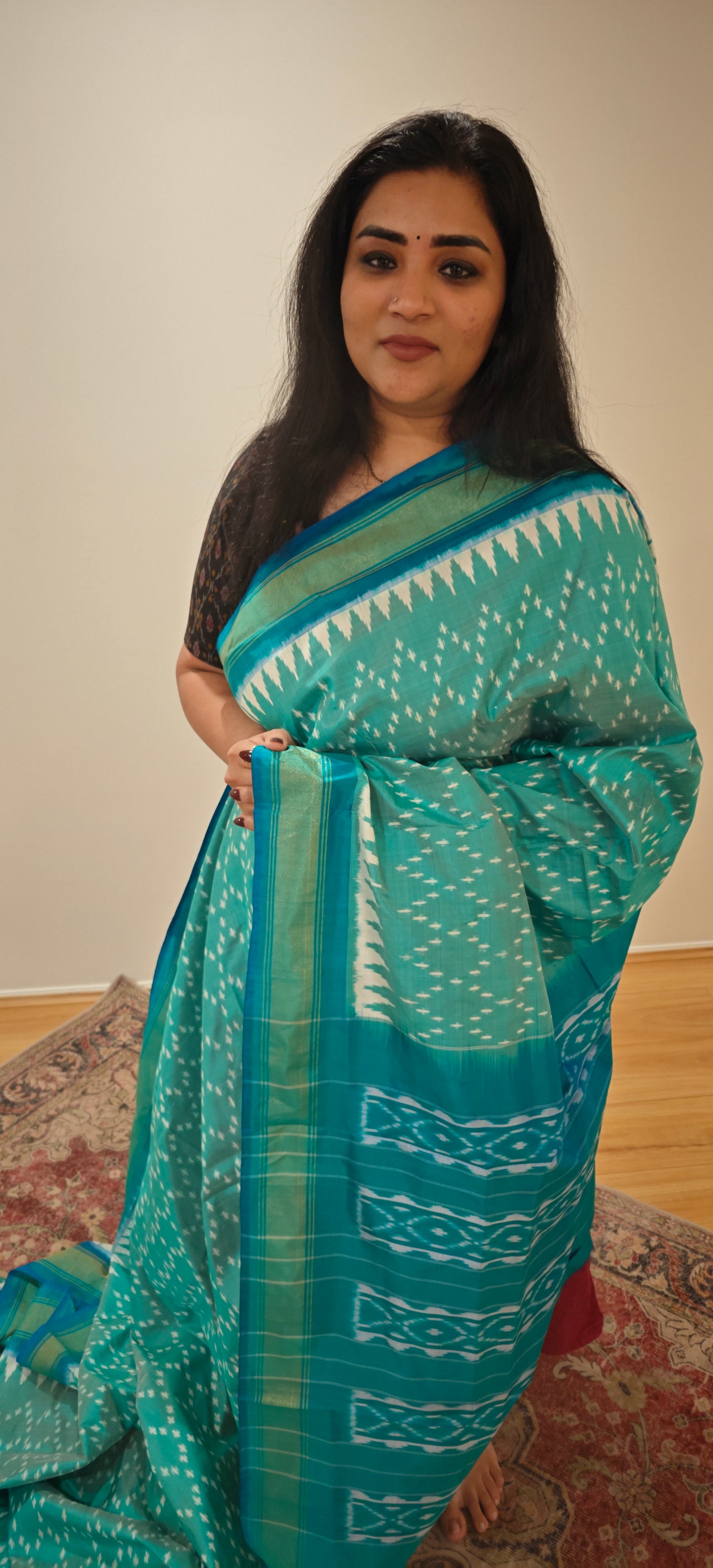 Ice Blue Ikkat Silk Sari