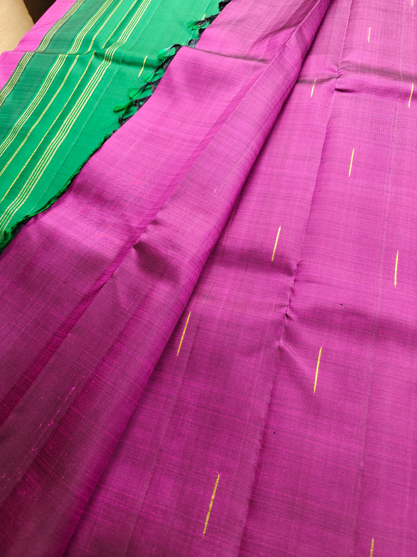 Violet and Leaf Green Raindrop-Kanjivaram Silk Saree