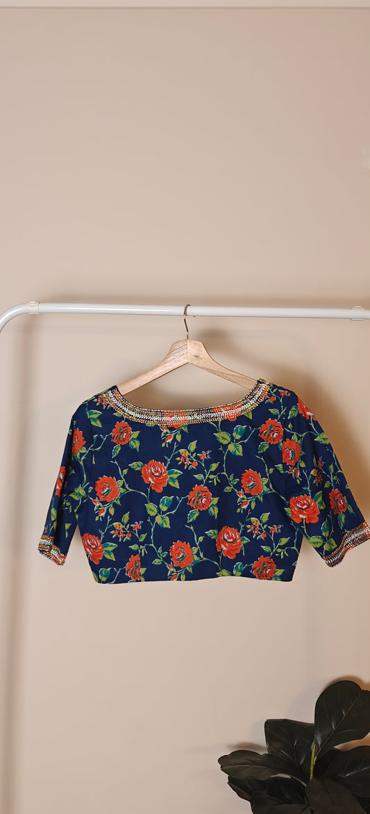 Floral Blue with Golden Work