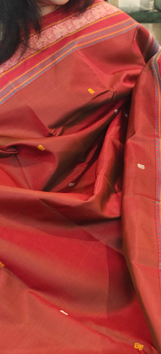 Red and Maroon Dual Shade No Zari Kanjivaram