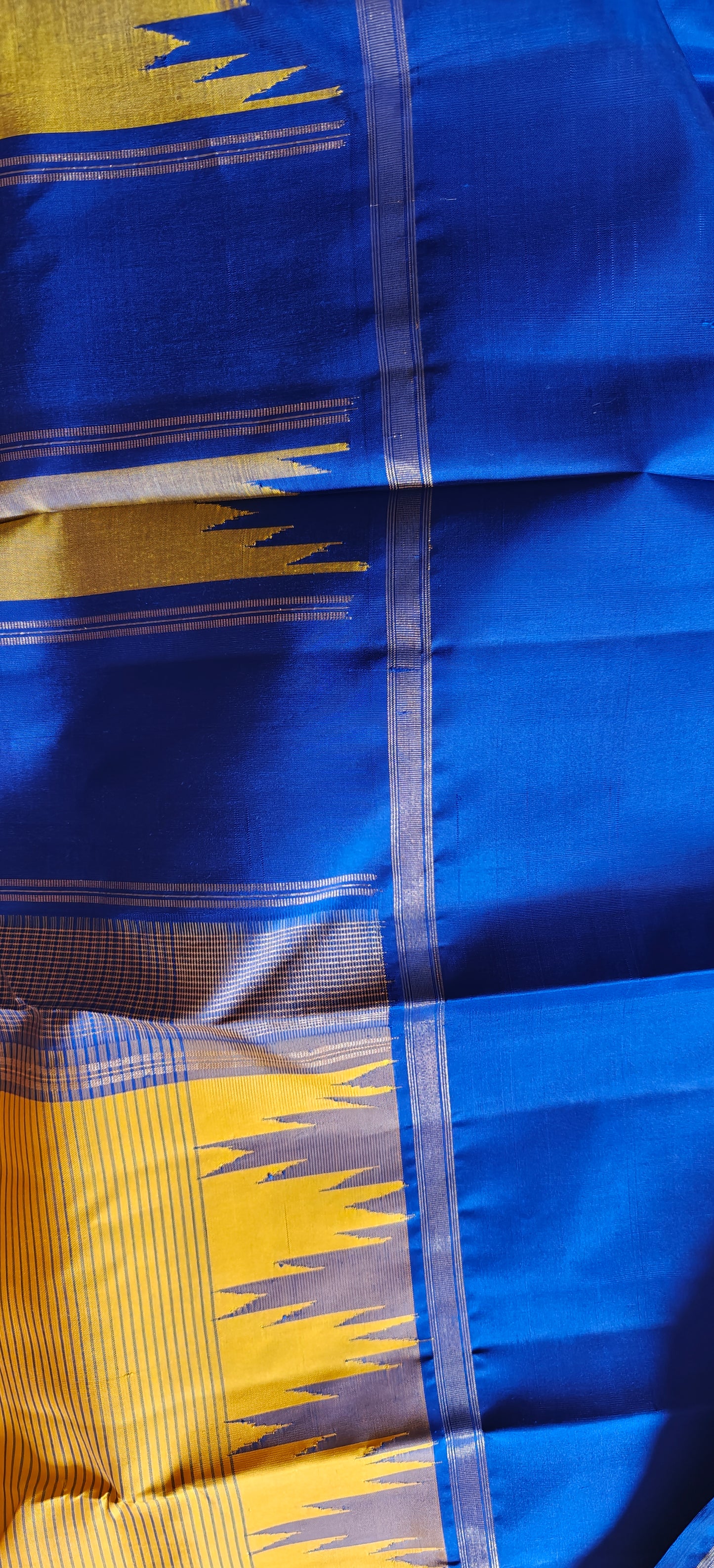 Yellow with green and blue ganga jamuna-Kanjivaram Silk Saree