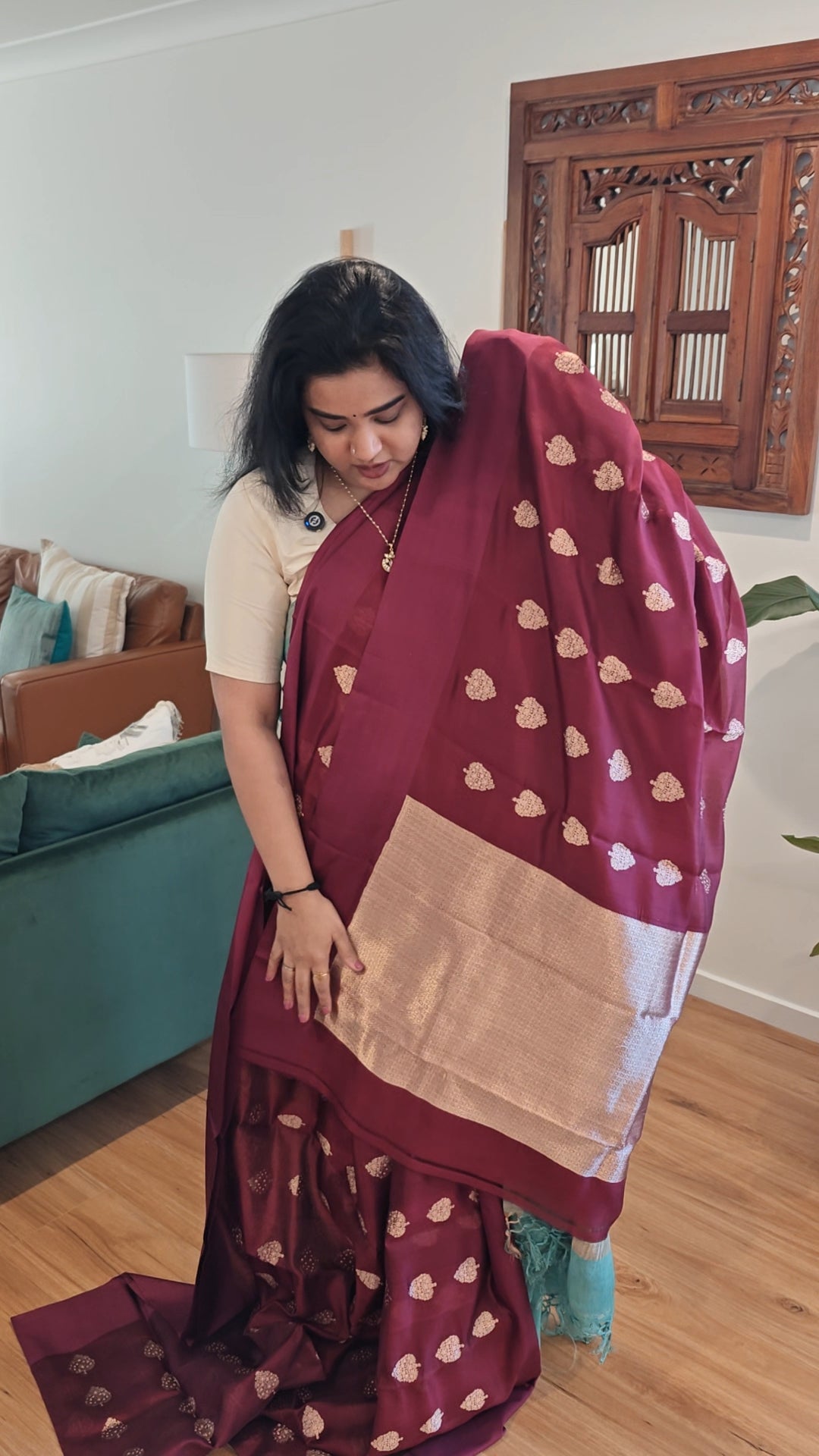 Wine Maroon Chanderi Silk Sari