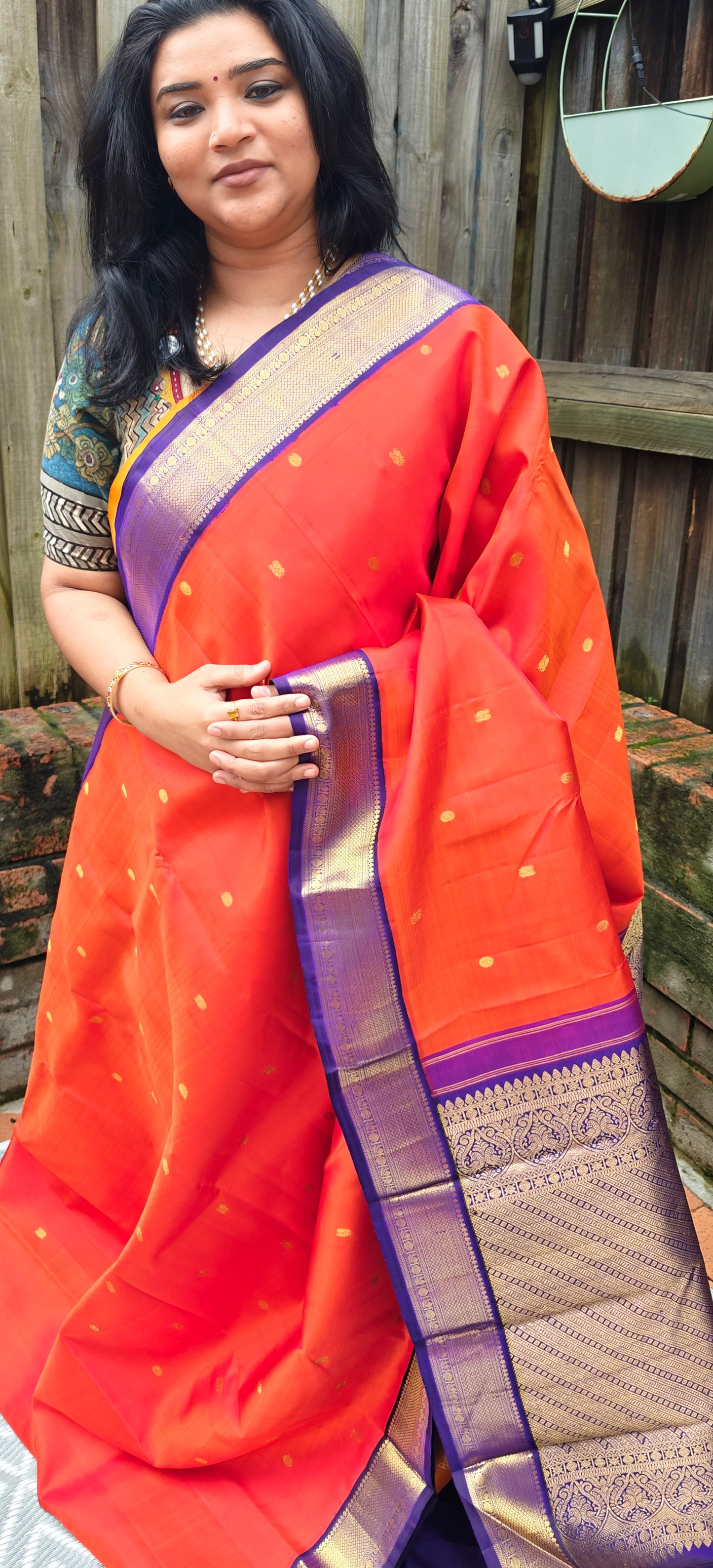 Orange and Violet korvai -Kanjivaram Silk Saree