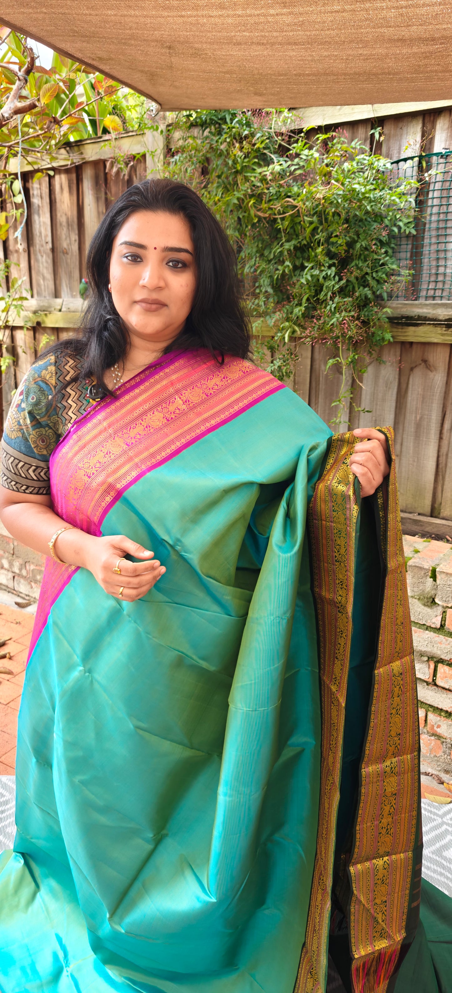 Ice Blue Ganga Jamuna korvai -Kanjivaram Silk Saree