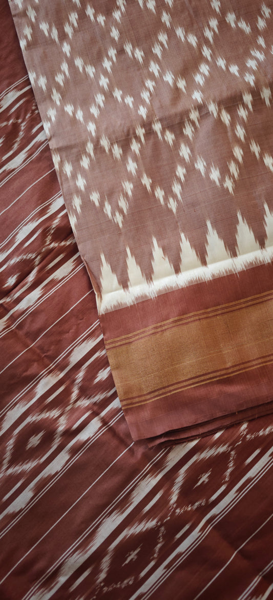 Caramel Brown Ikkat Silk Sari