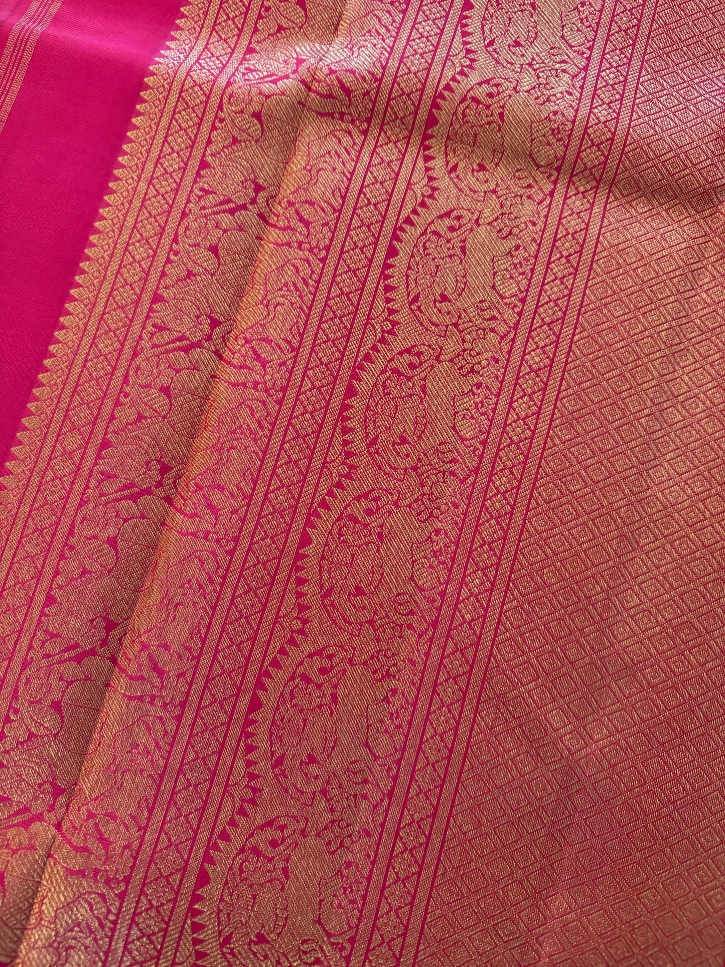 Peacock Blue and Pink Zari Kattam -Kanjivaram Silk Saree
