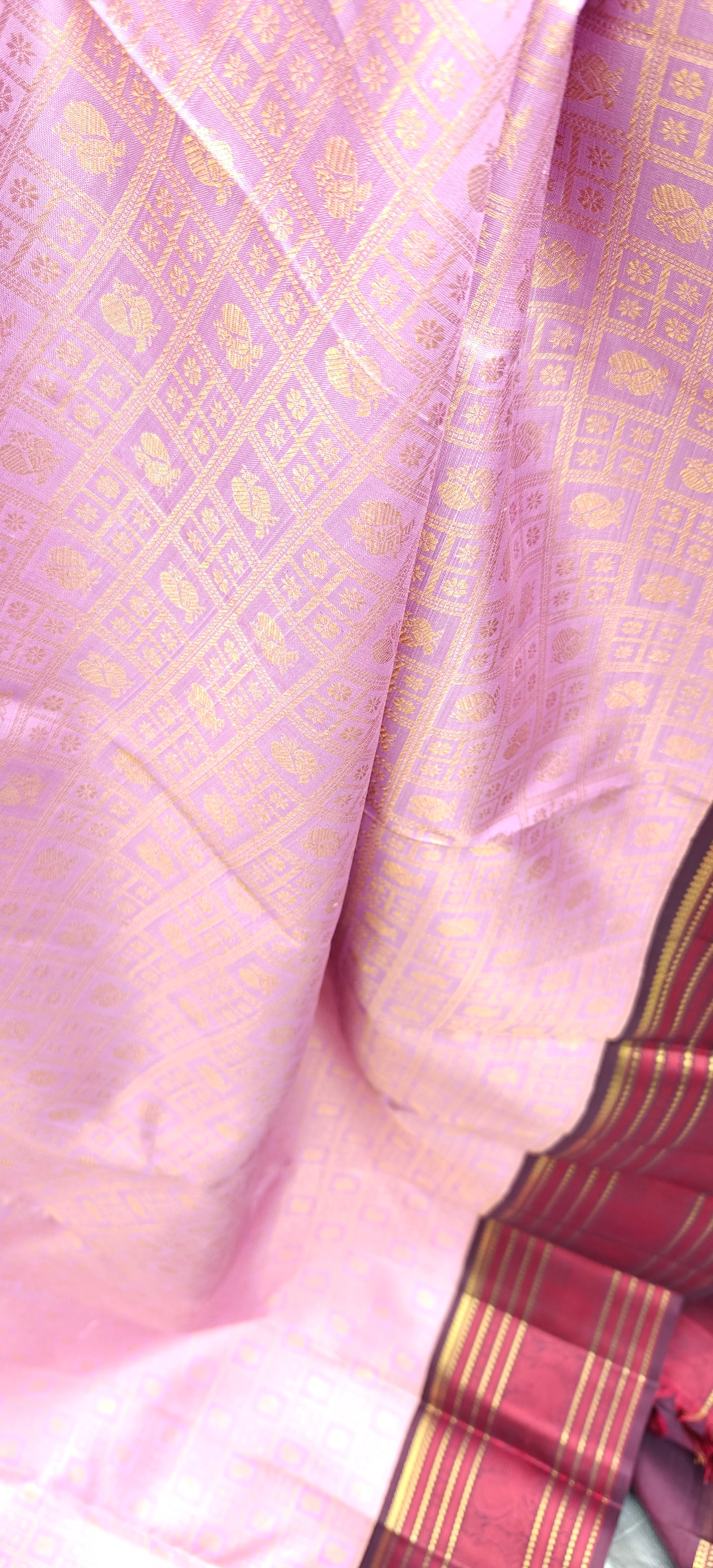 Lavender and Brown korvai -Kanjivaram Silk Saree