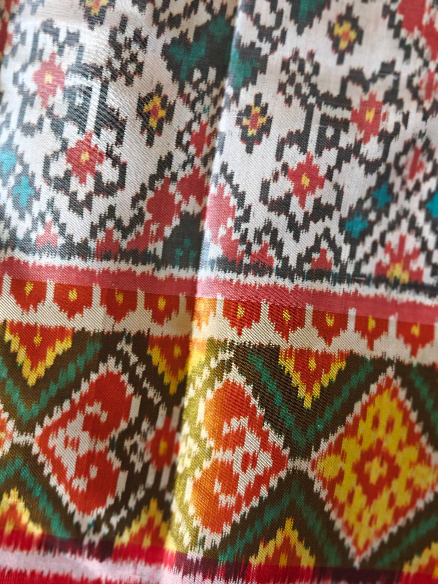 White and Red -Patola Ikkat Silk Saree