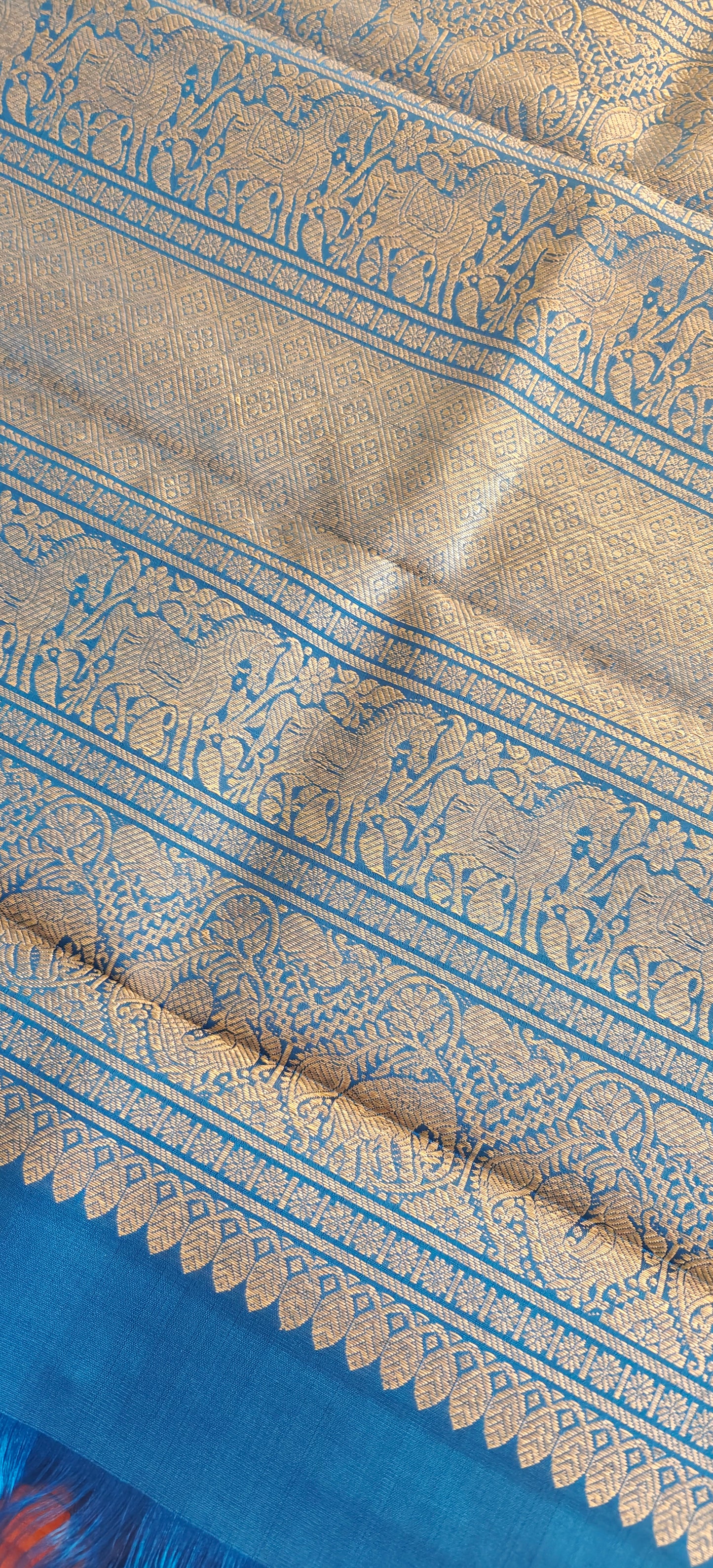 Burnt Orange with Cobalt Blue-Kanjivaram Silk Saree