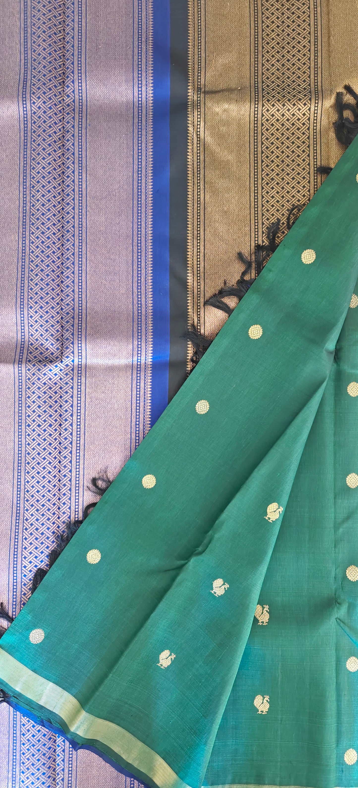 Dark Green Double Pallu -Kanjivaram Silk Saree