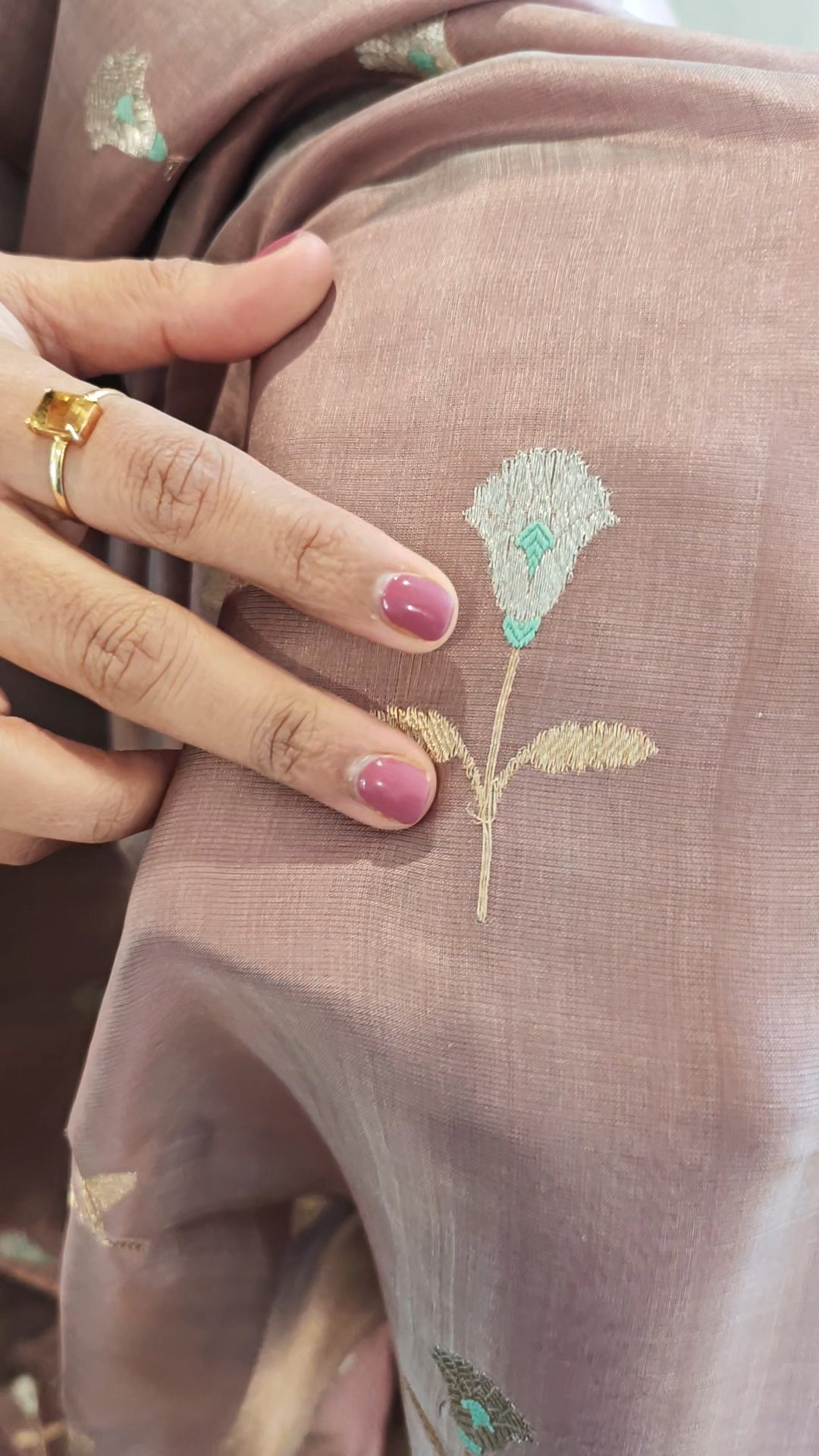 Muave and Gold Chanderi Silk Sari
