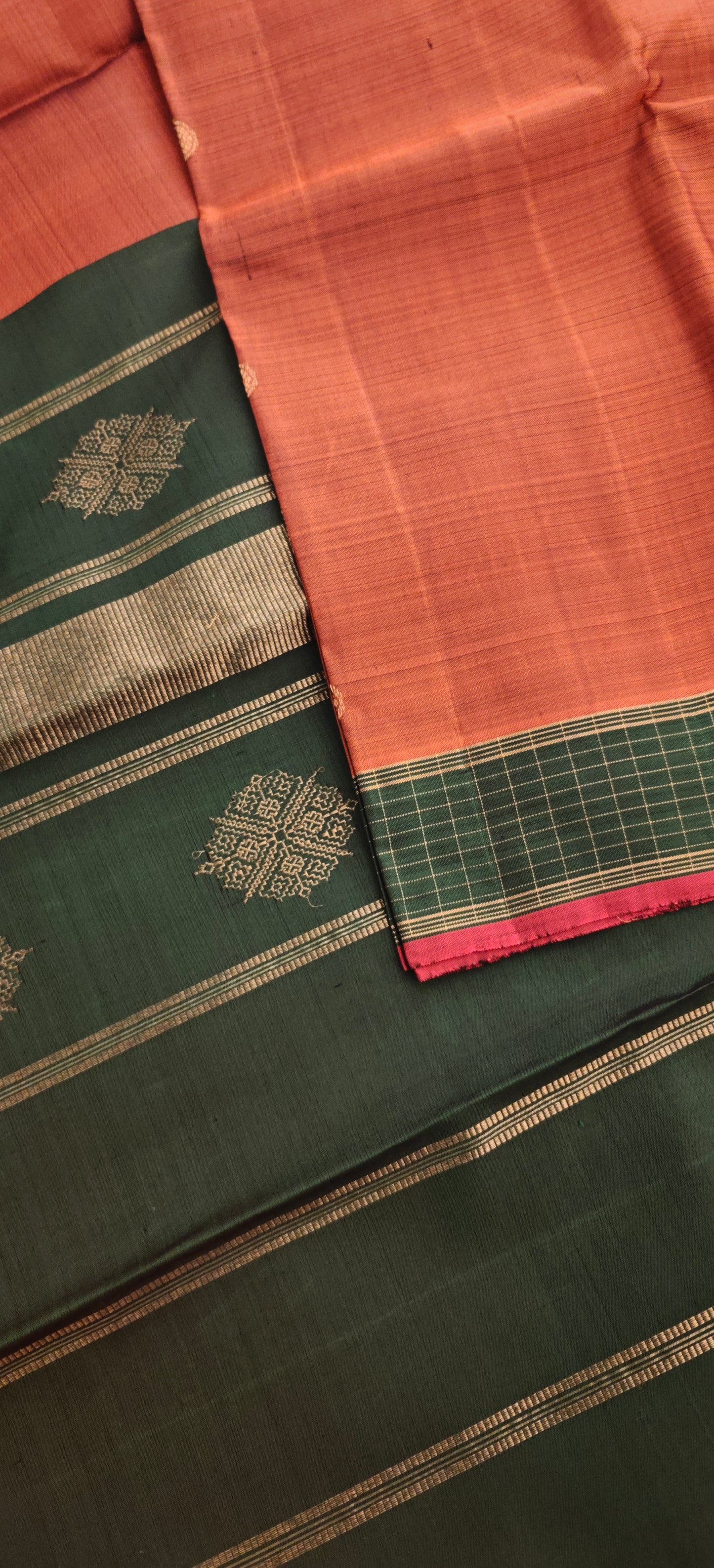 Rust and green kanjivaram silk saree