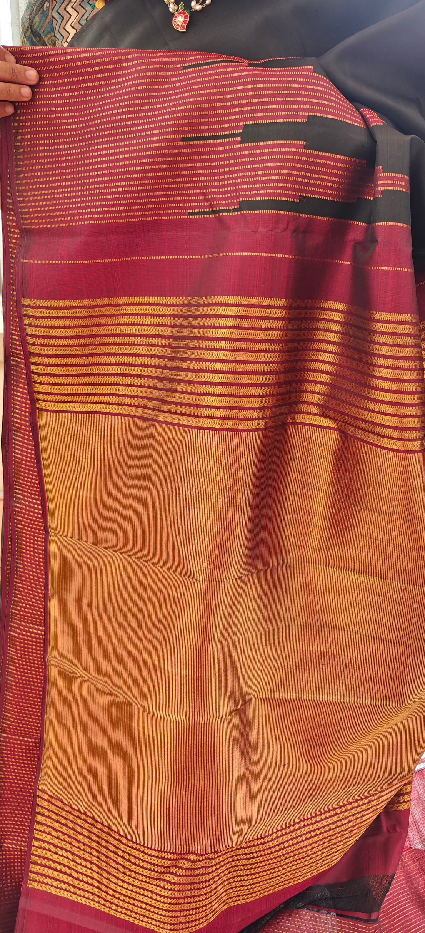 Black and Maroon-Kanjivaram Silk Saree