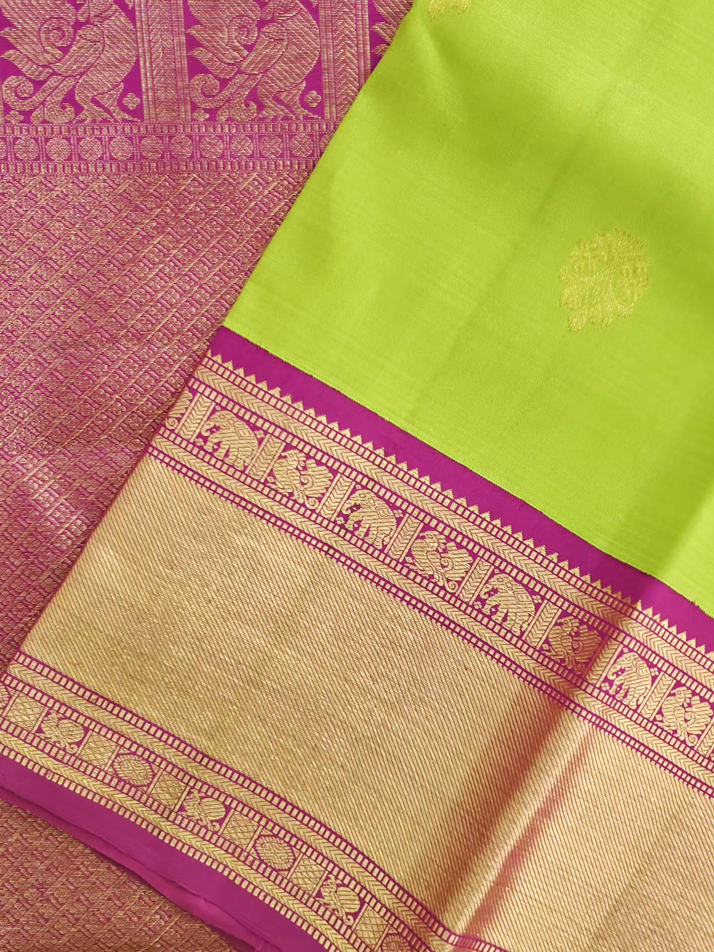Green and Magenta -Korvai Kanjivaram Silk Sari