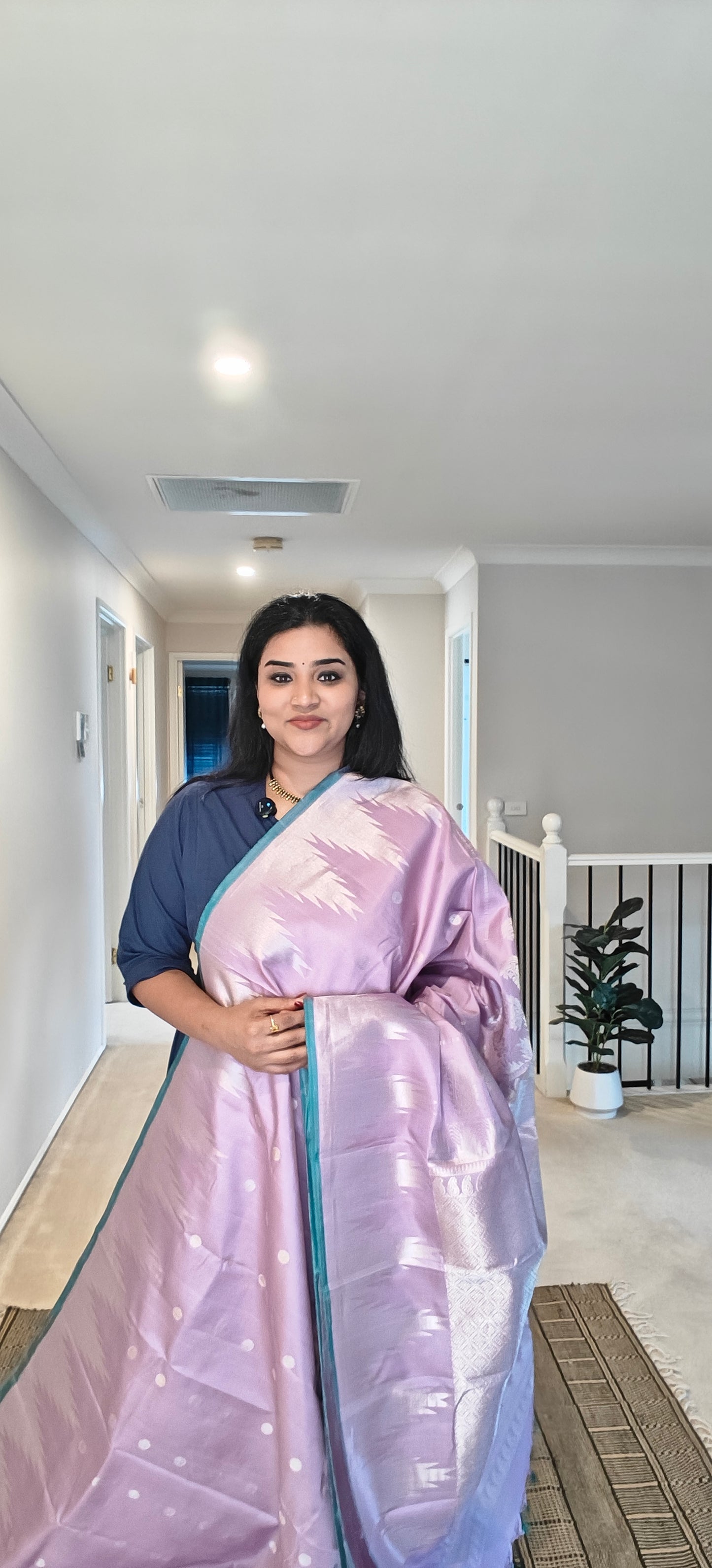 Lavender Teal and Silver -Gadwal Silk Sari
