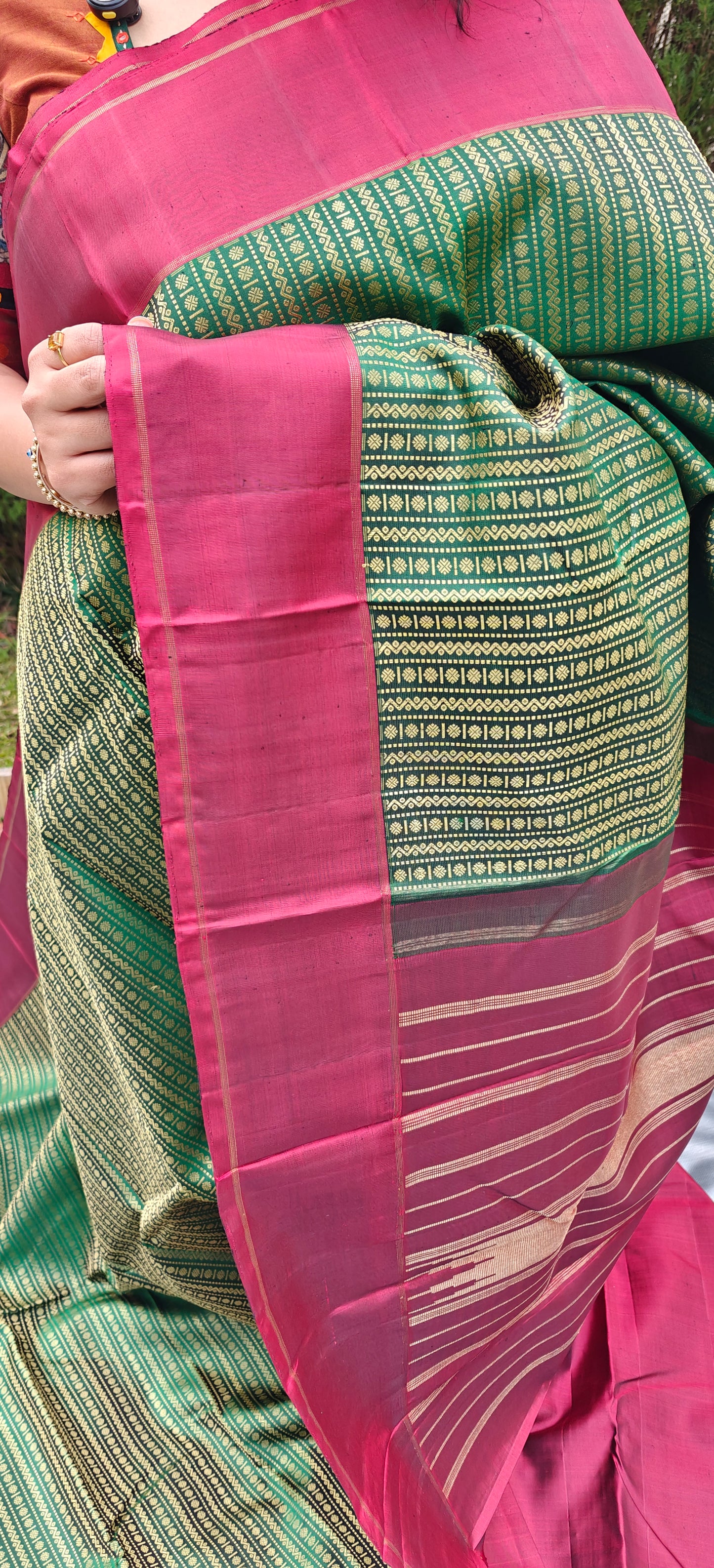 Dark green and deep maroon -Kanjivaram Silk Saree