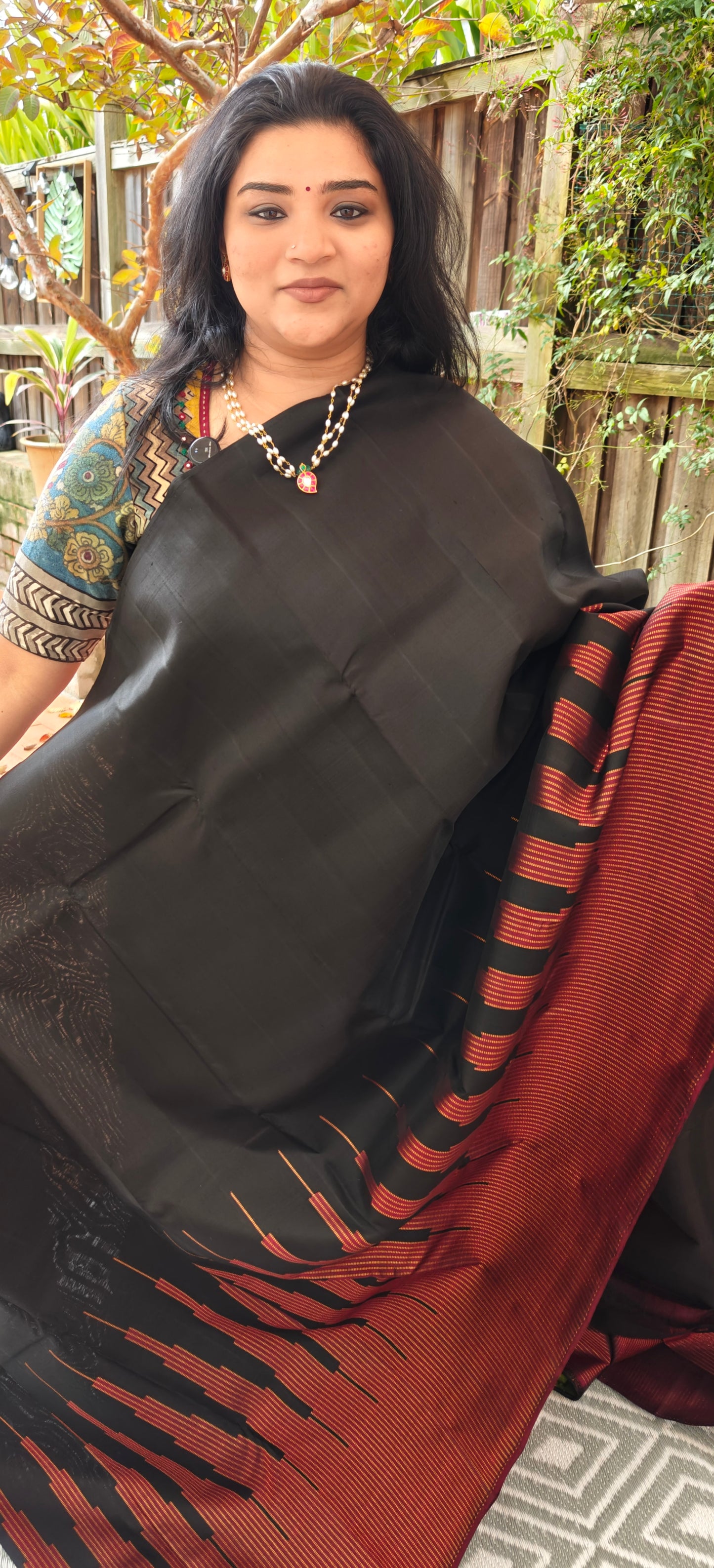Black and Maroon-Kanjivaram Silk Saree