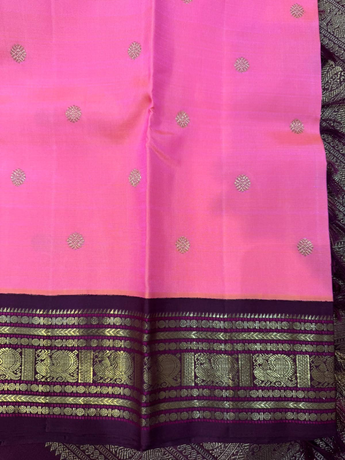 Bright pink and maroon kanjivaram silk saree