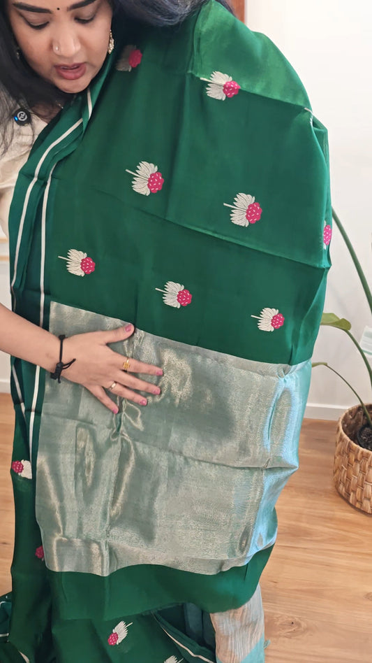 Emerald Green Chanderi Silk Sari