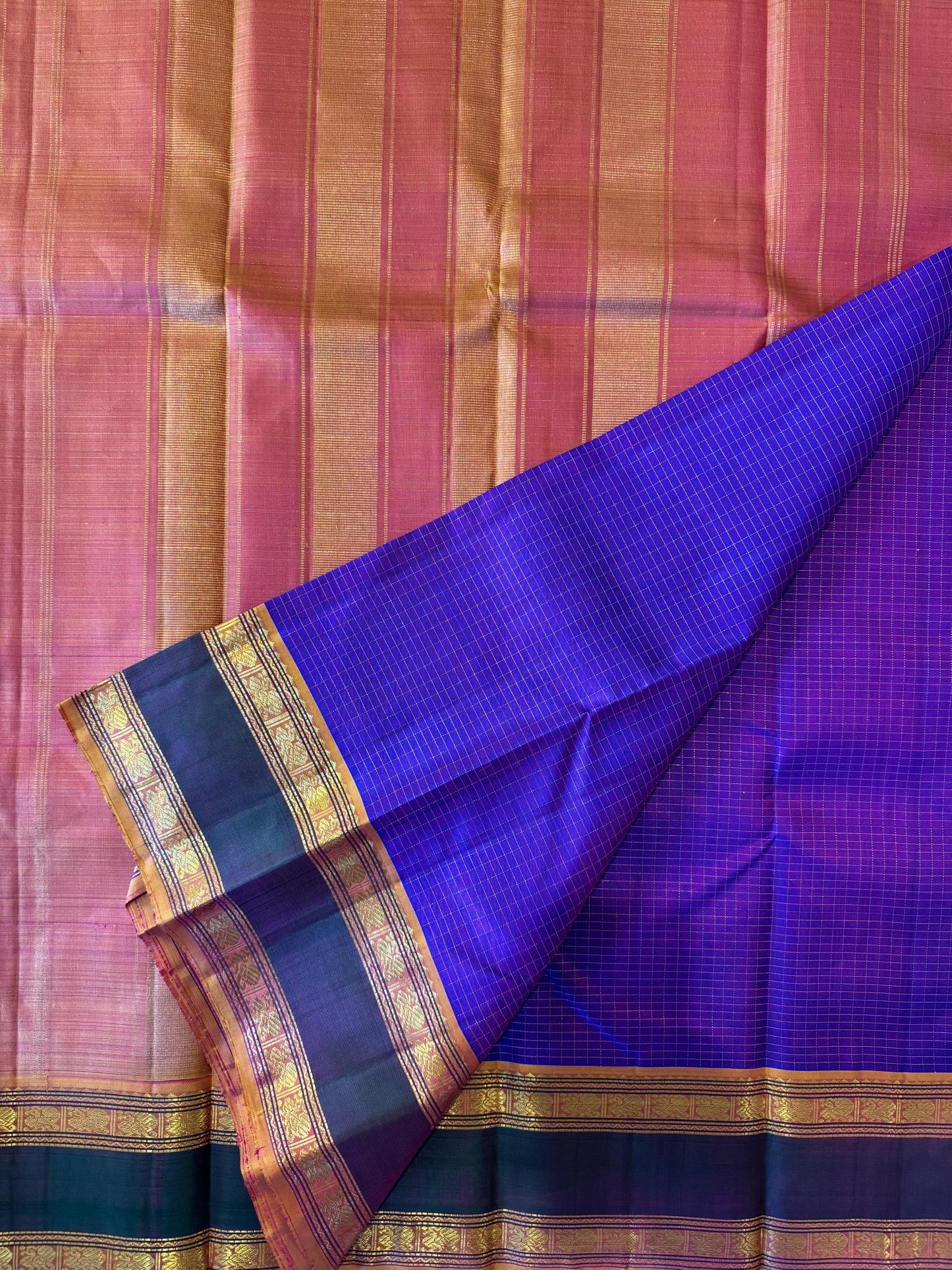 Purple and Peach(Mustard) - Kanjivaram Silk Saree