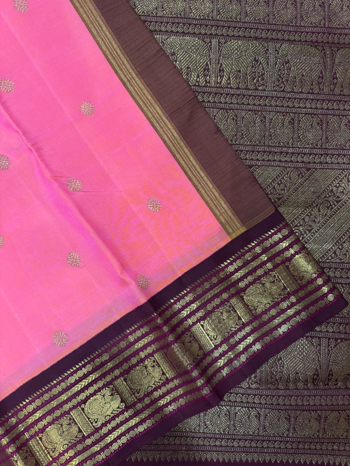 Bright pink and maroon kanjivaram silk saree