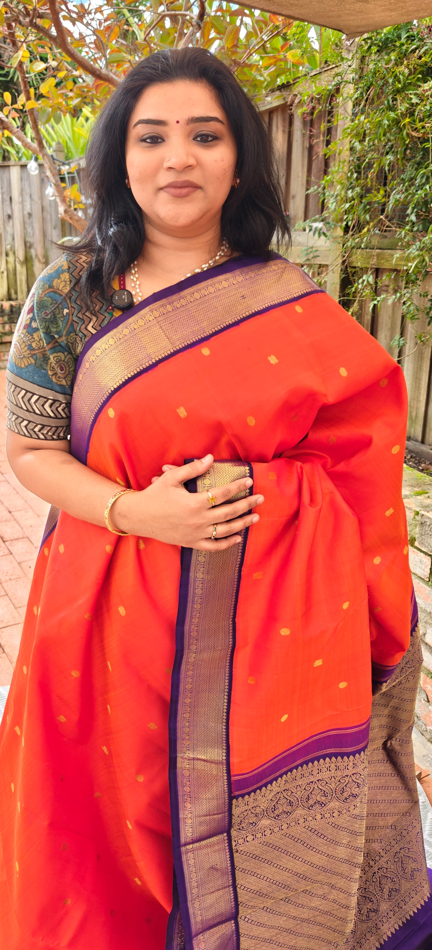 Orange and Violet korvai -Kanjivaram Silk Saree