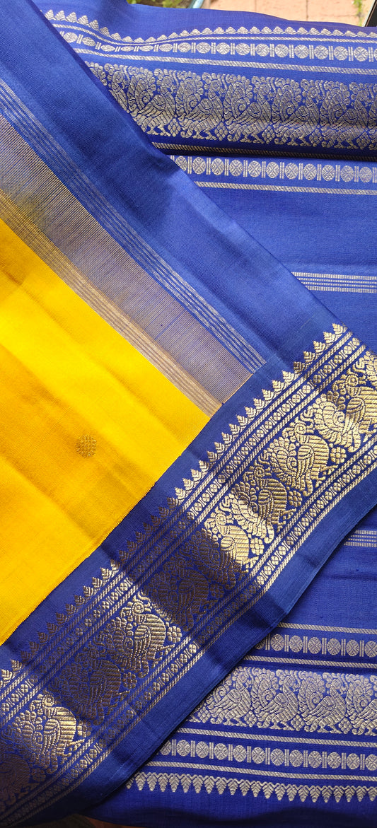 Yellow and Blue Kanjivaram silk saree