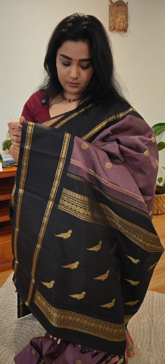 Dusty lavender and kanchana kanjivaram silk sari