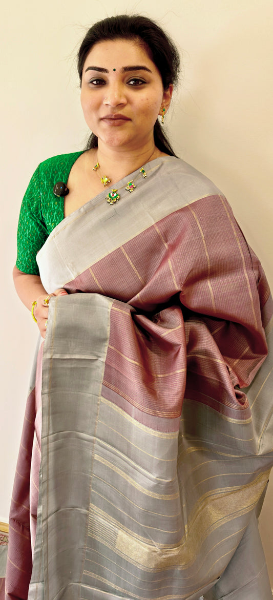 Mauve and Grey Zari Lines -Kanjivaram Silk Saree