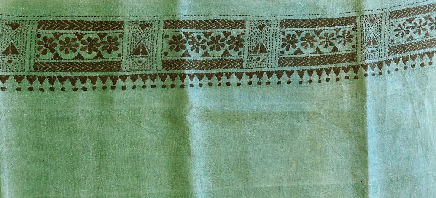 Pastel Blue Kantha Silk Sari