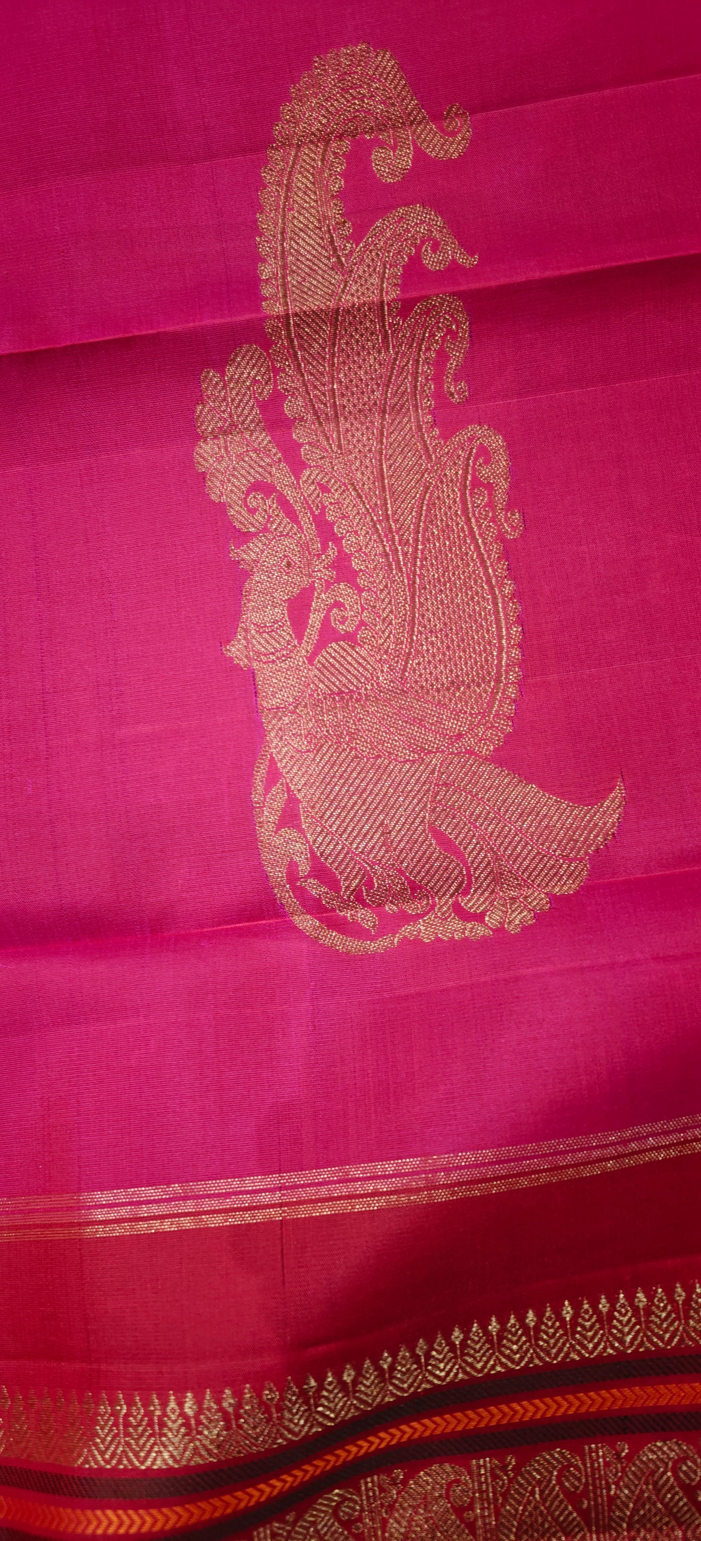 Blue kanjivaram with pink and red double pallu