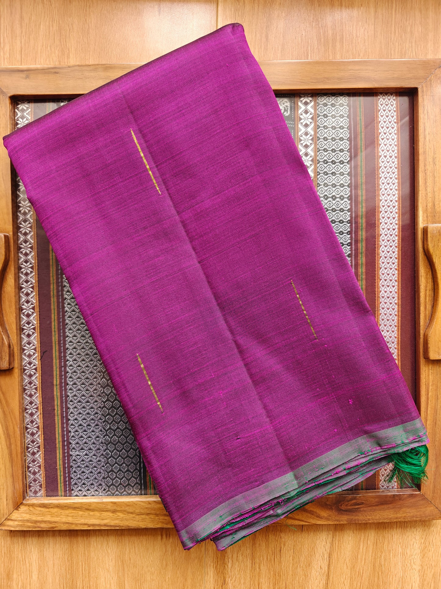 Violet and Leaf Green Raindrop-Kanjivaram Silk Saree