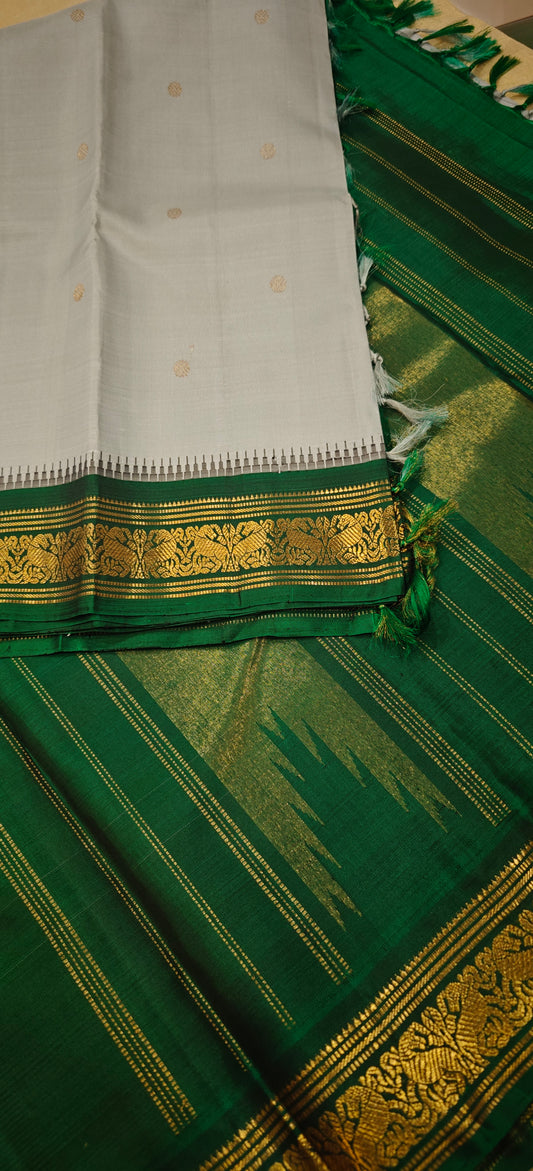 Light blueish green and bottle green kanjivaram silk saree