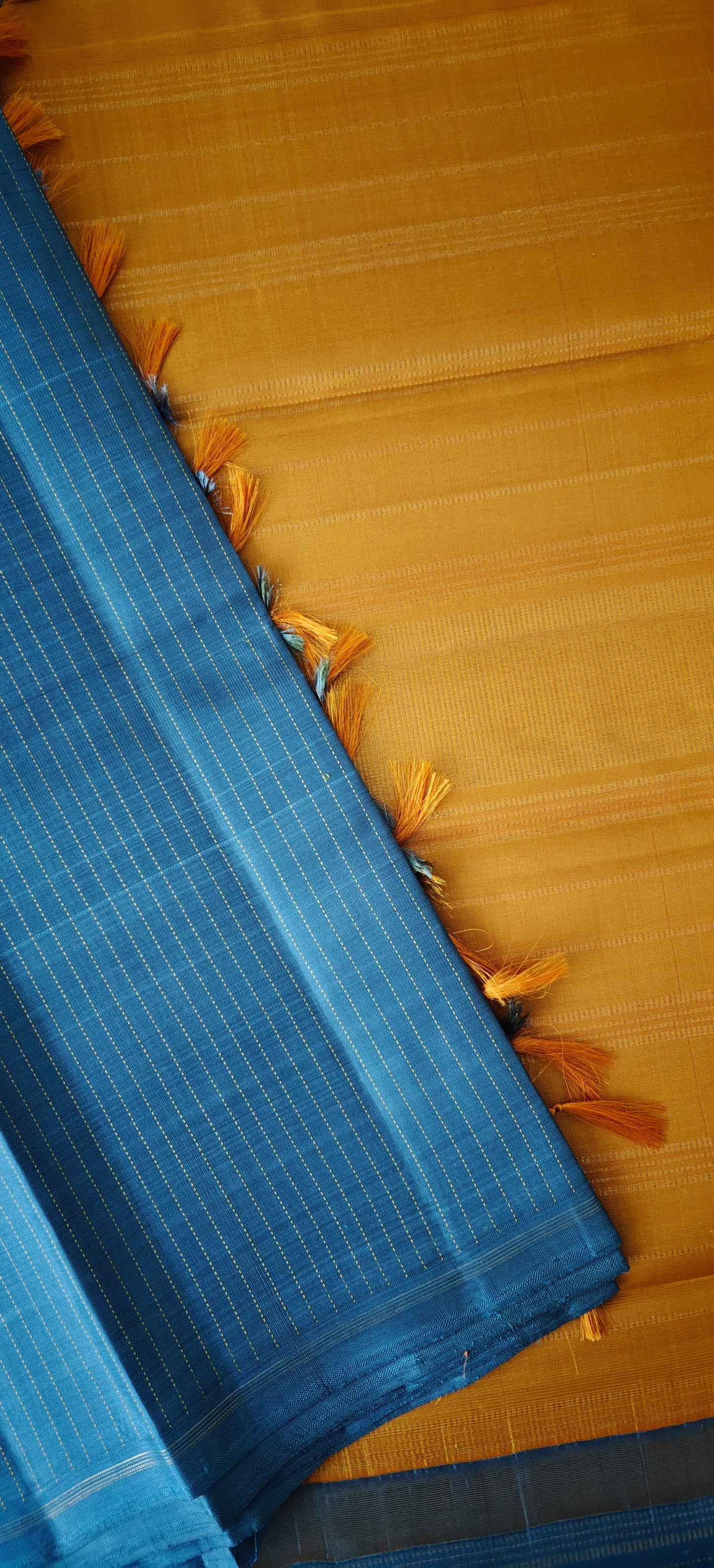 Grey and Mustard Yellow Kanjivaram Saree | 3-gram Zari