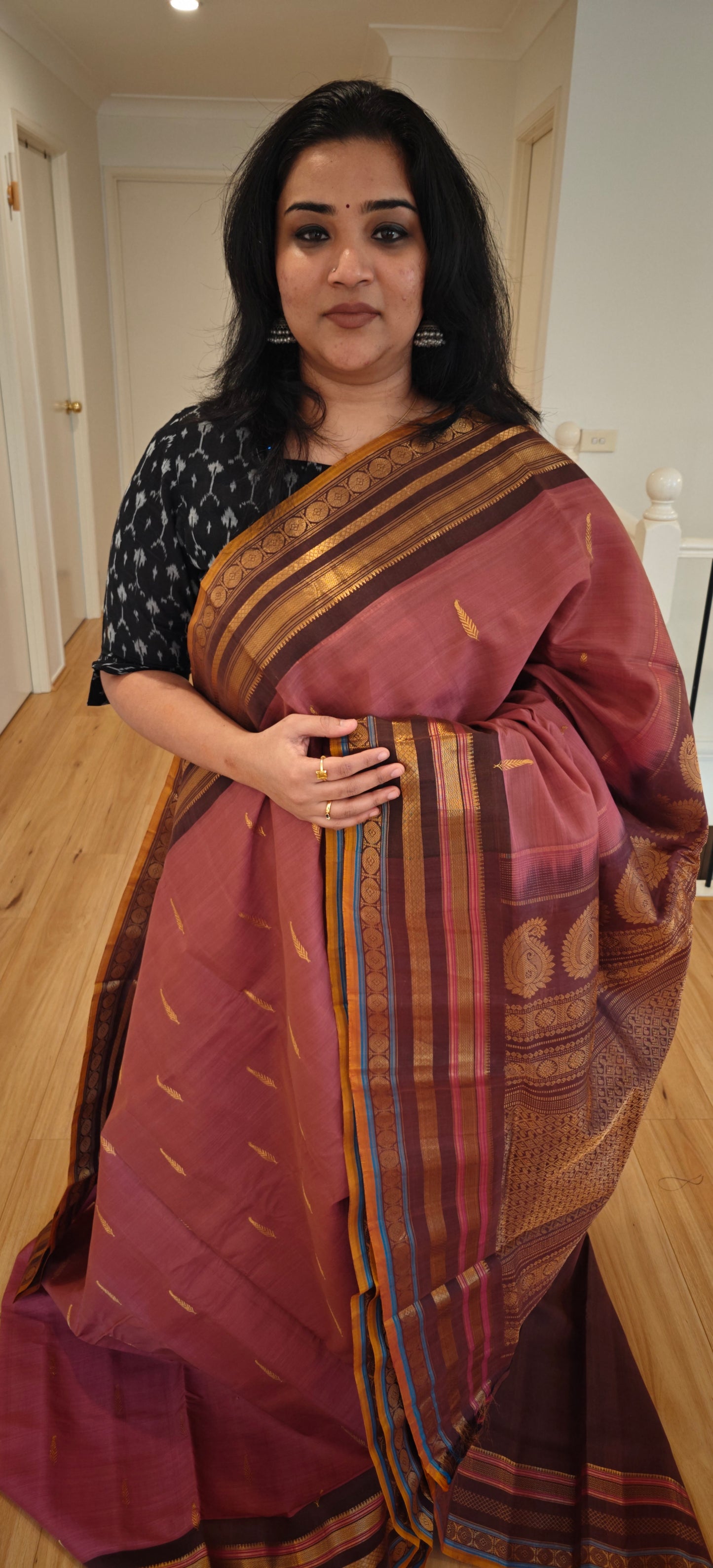 Mauve and Brown Silk Cotton Gadwal saree