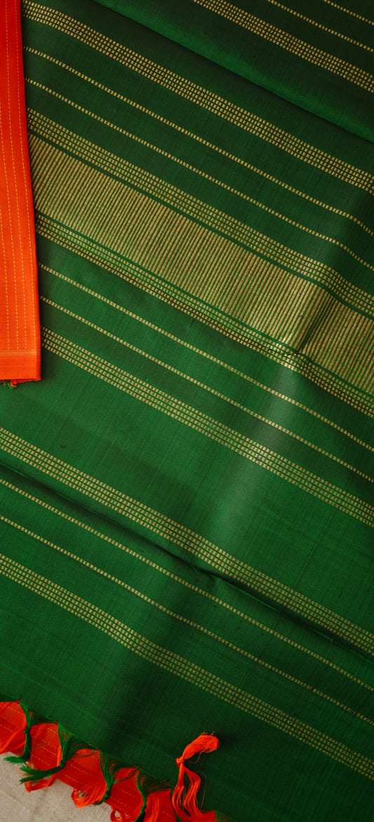 Orange and Green Kanjivaram Saree | 3-gram Zari