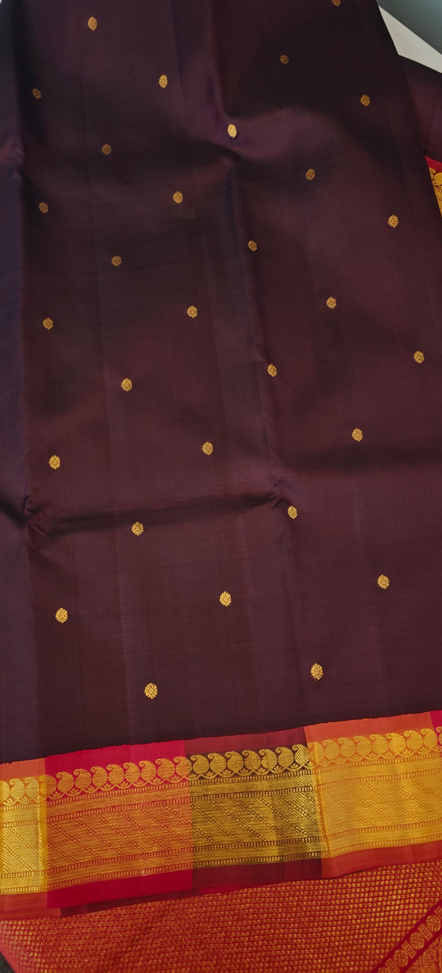 Coffee brown and Maroon Handwoven Kanjivaram Silk Sari