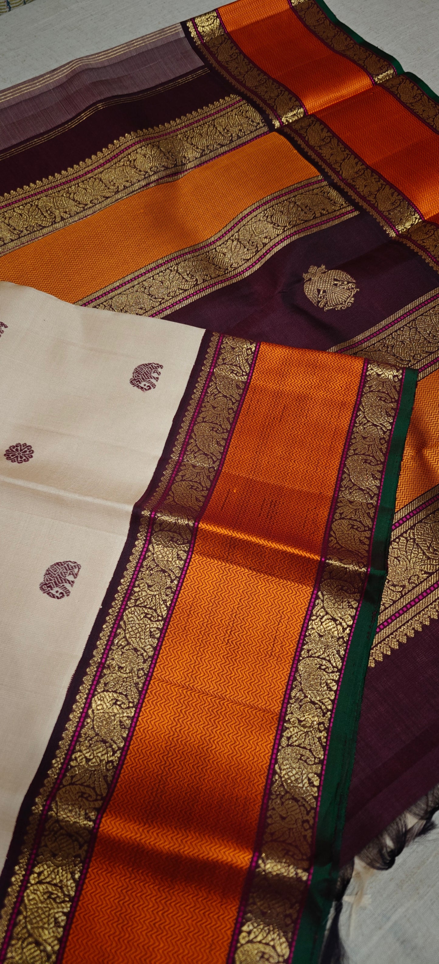 Beige and Brown Kanjivaram silk saree