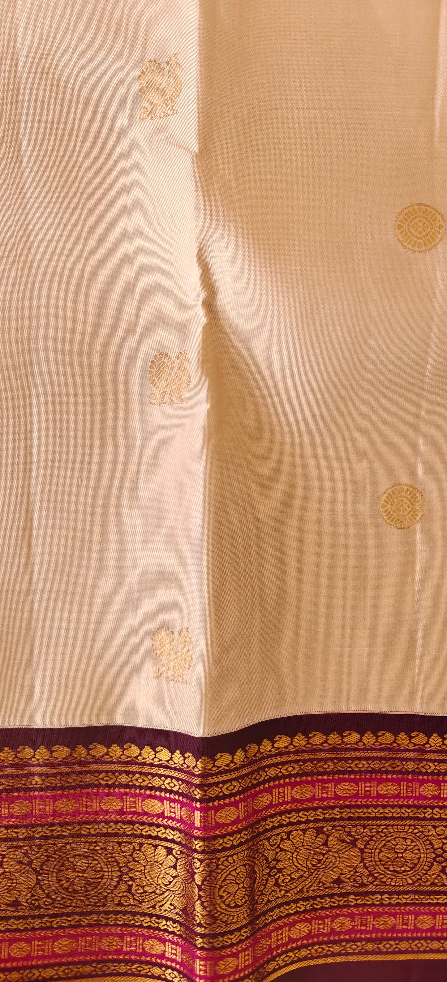 Cream and deep purple korvai -Kanjivaram Silk Saree