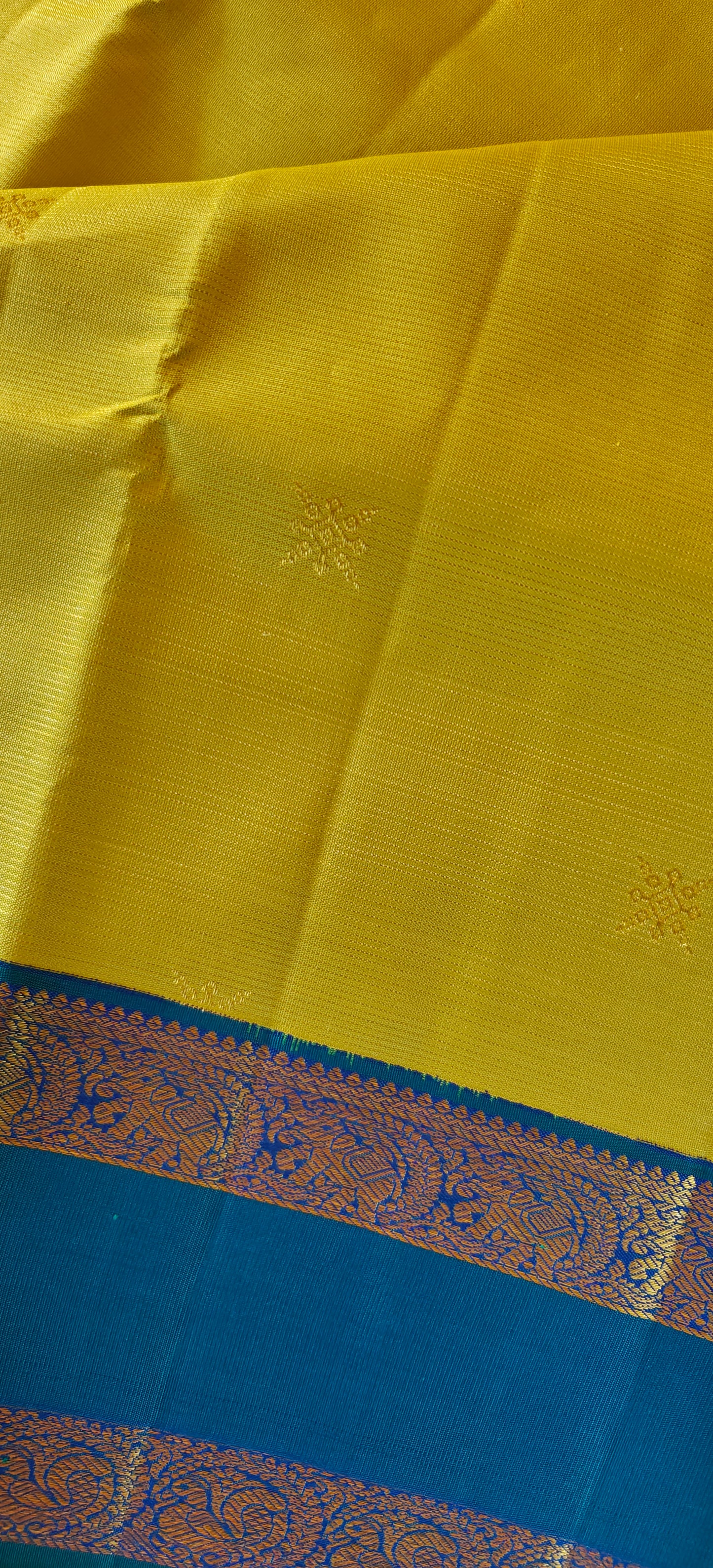 Lime Green with Peacock Blue Vairaoosi-Kanjivaram Silk Saree