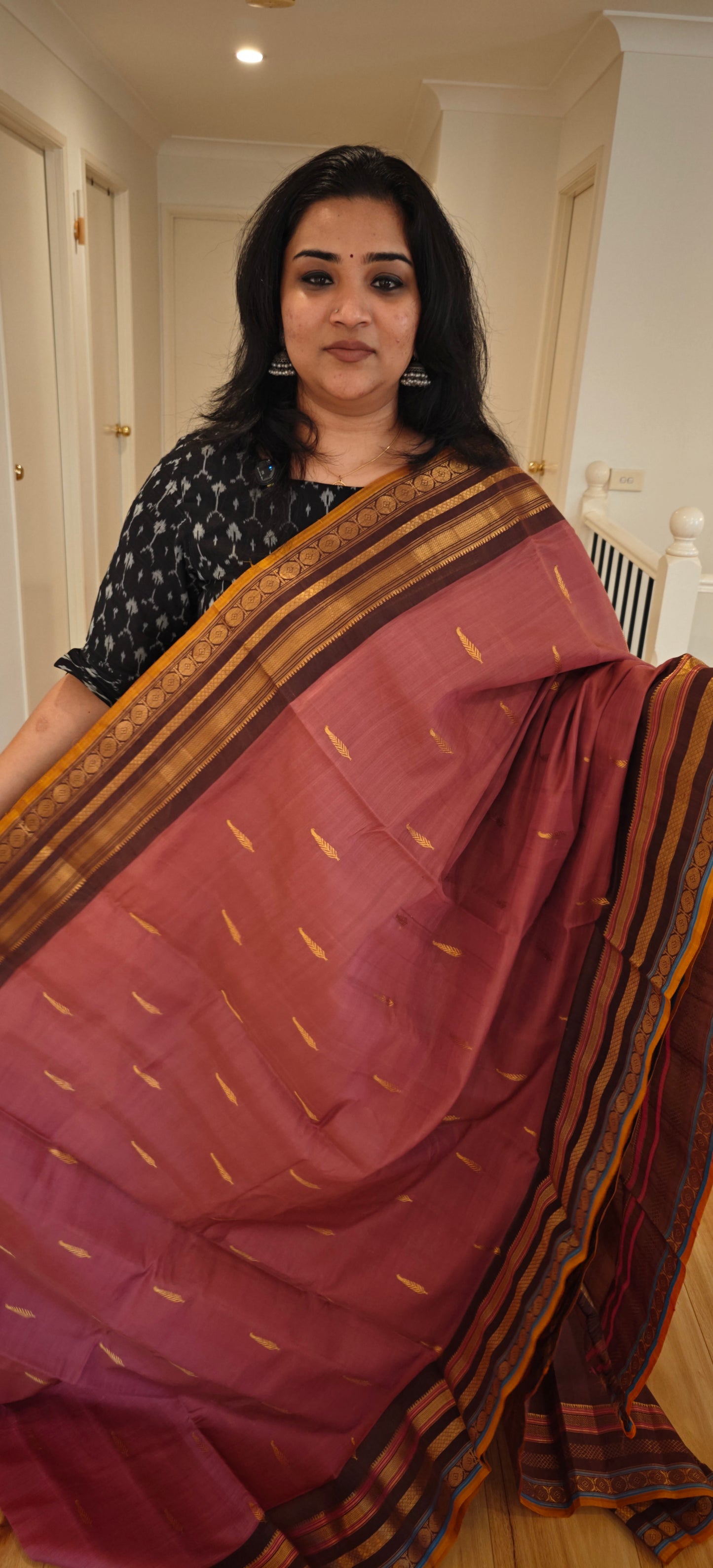 Mauve and Brown Silk Cotton Gadwal saree