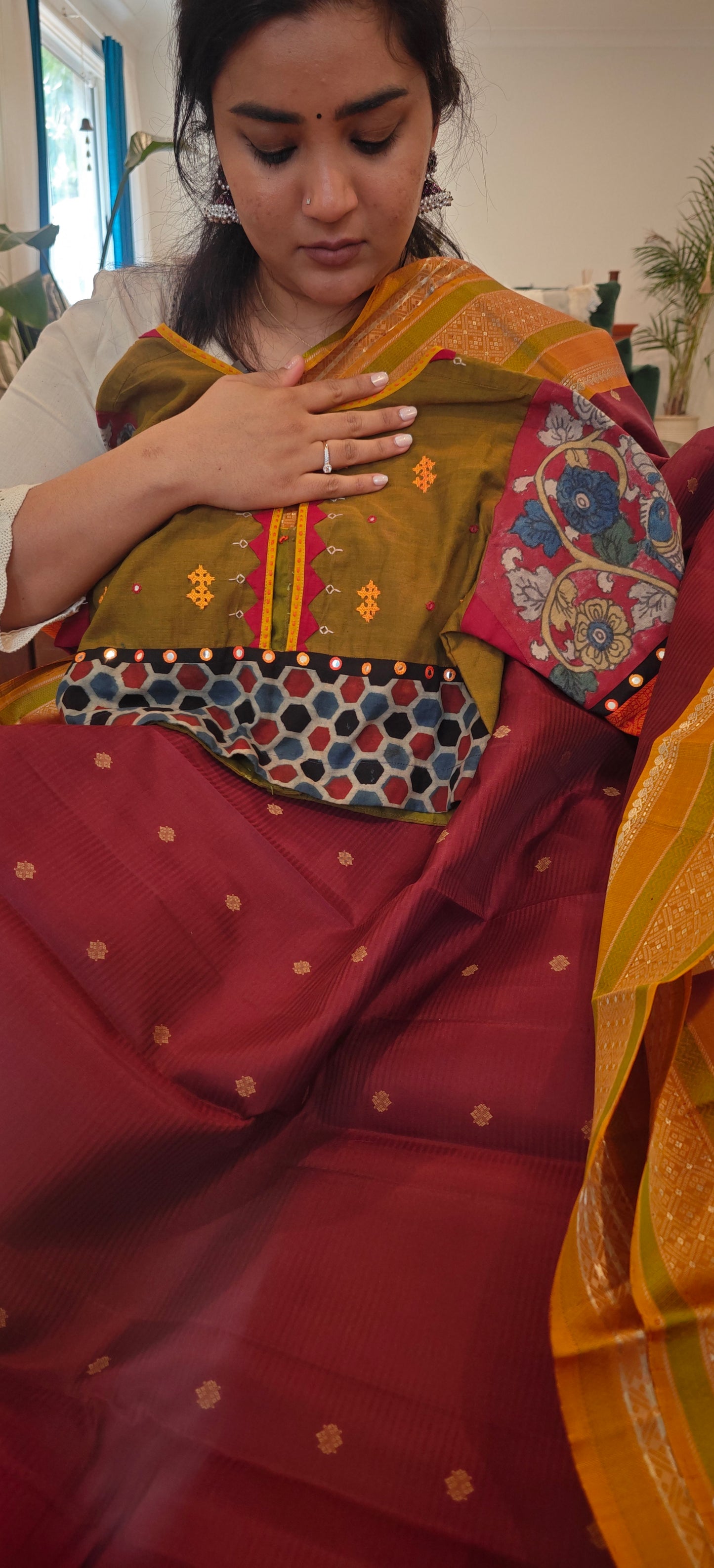 Kalamkari Ajrakh Patchwork Handcrafted Bloue