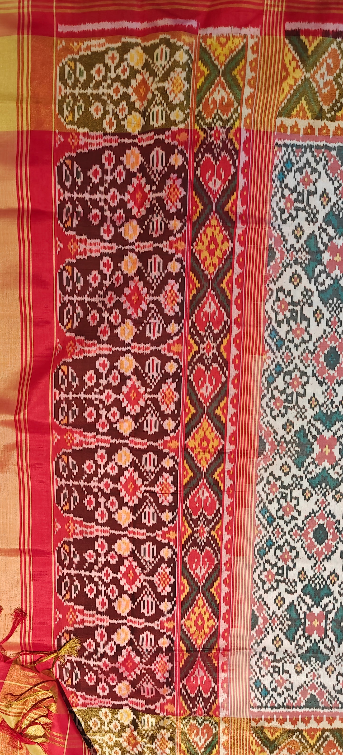 White and Red -Patola Ikkat Silk Saree