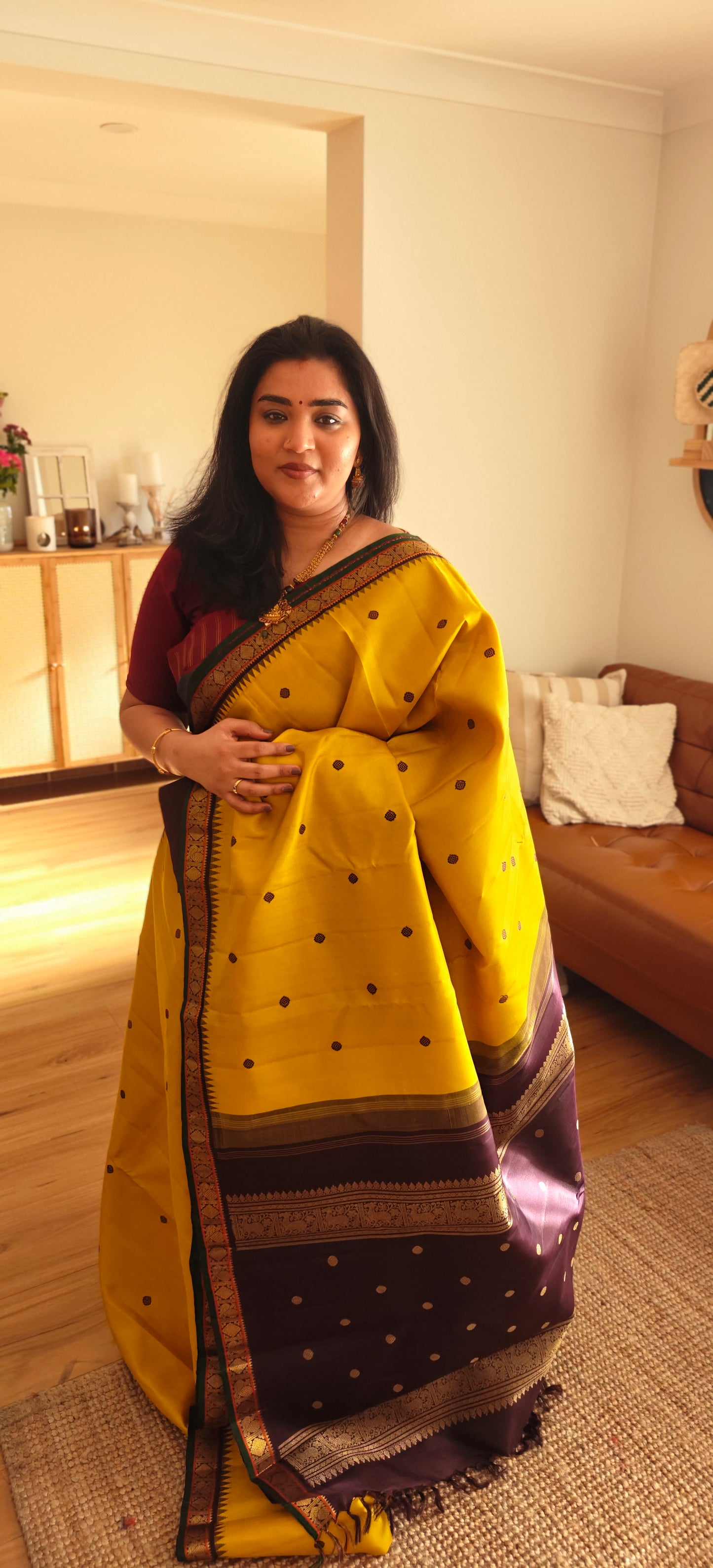Pre Order-Sampangi and coffee Brown kanjivaram silk sari -(50% payment)-First Installment