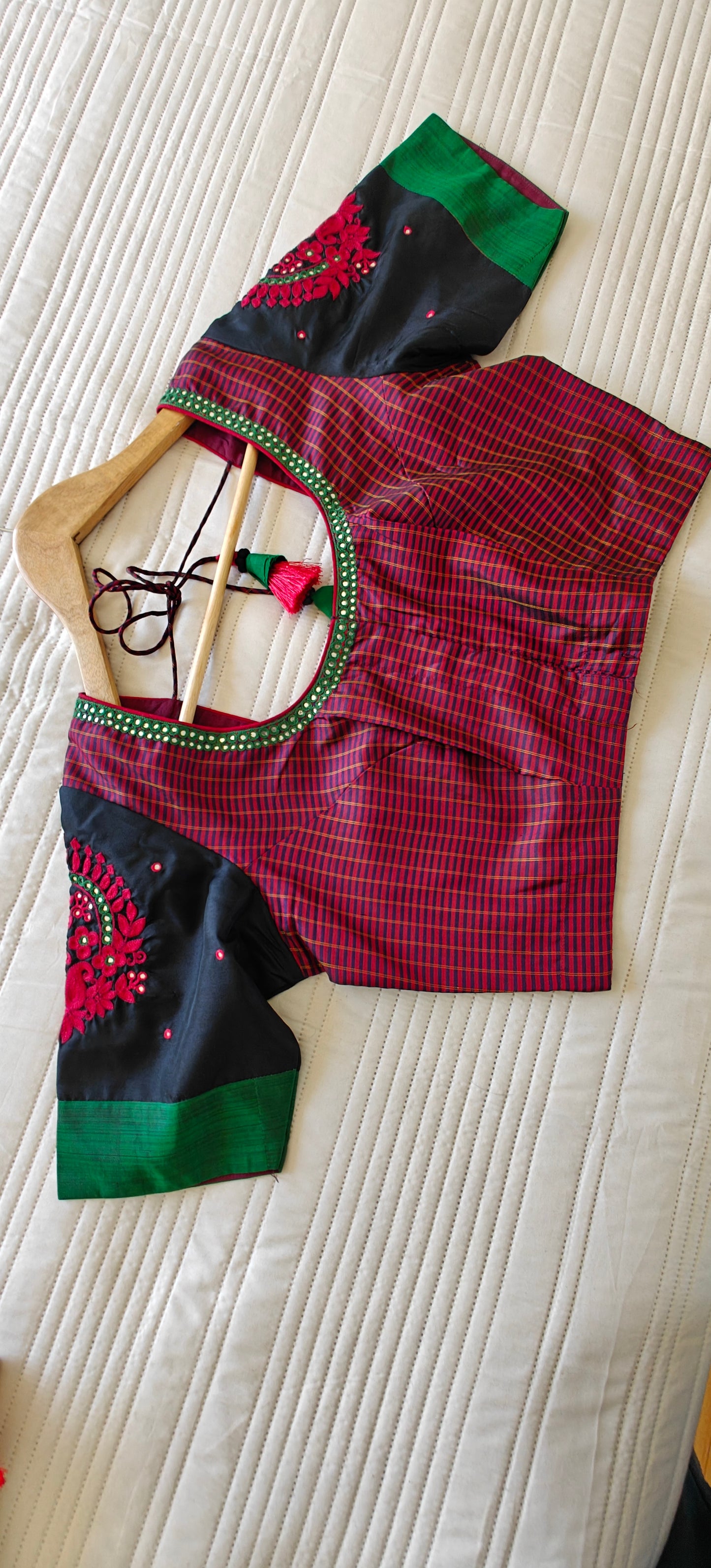 Dark Maroon and Black Silk- Blouse