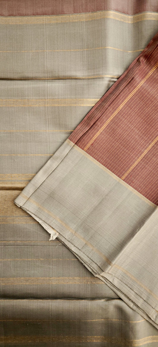 Mauve and Grey Zari Lines -Kanjivaram Silk Saree