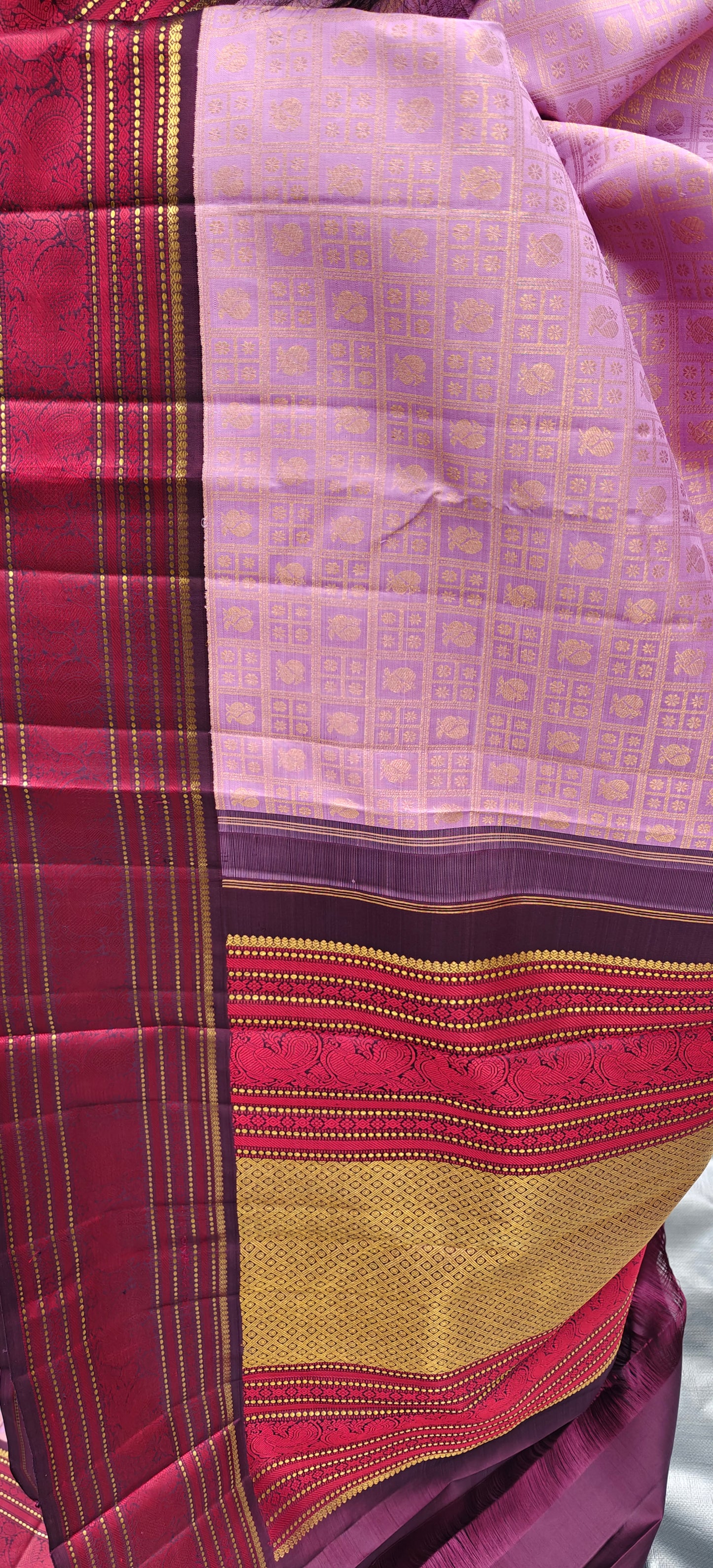Lavender and Brown korvai -Kanjivaram Silk Saree