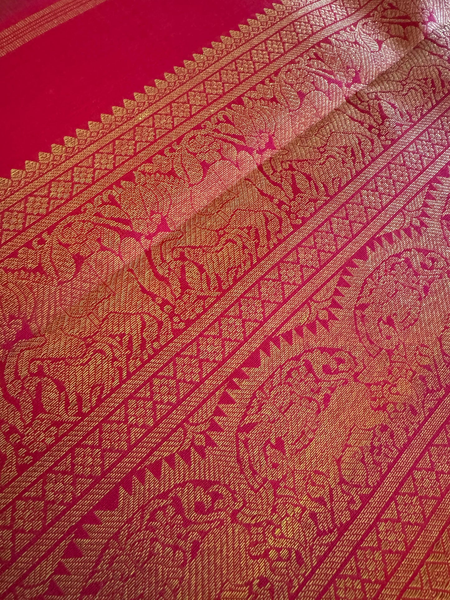 Peacock Blue and Pink Zari Kattam -Kanjivaram Silk Saree